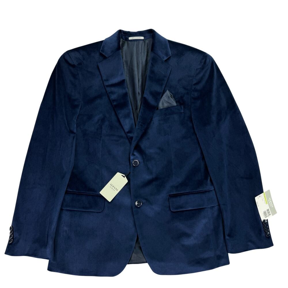 Alfani Mens Slim Fit Solid Velvet Sport Coat Blue 38S